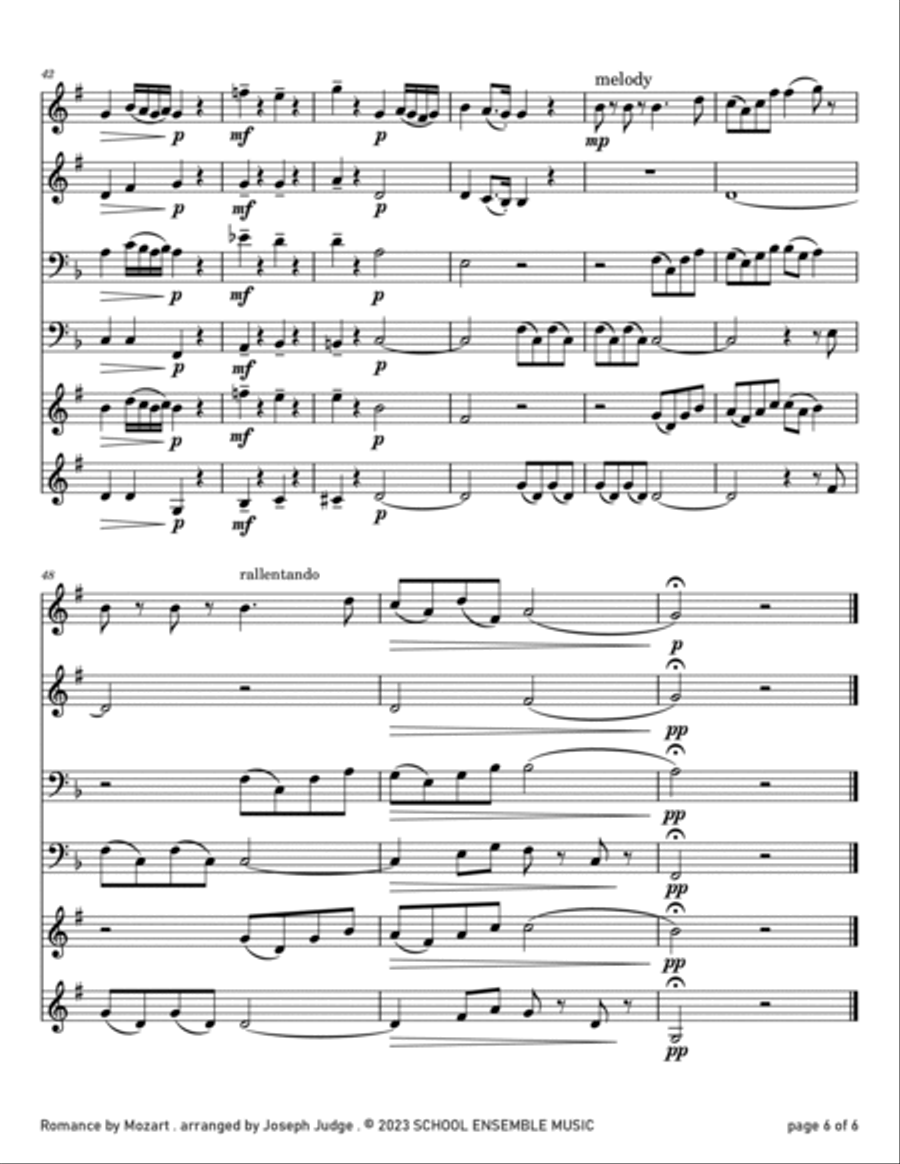Romance by Mozart for Brass Quartet in Schools Brass Quartet scores gallery preview page 6