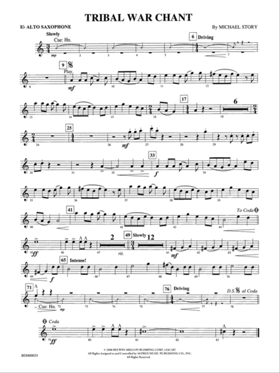 Tribal War Chant: E-flat Alto Saxophone Concert Band scores gallery preview page 1