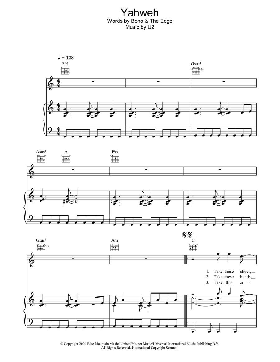 Yahweh Yahweh Piano, Vocal, Guitar scores gallery preview page 1