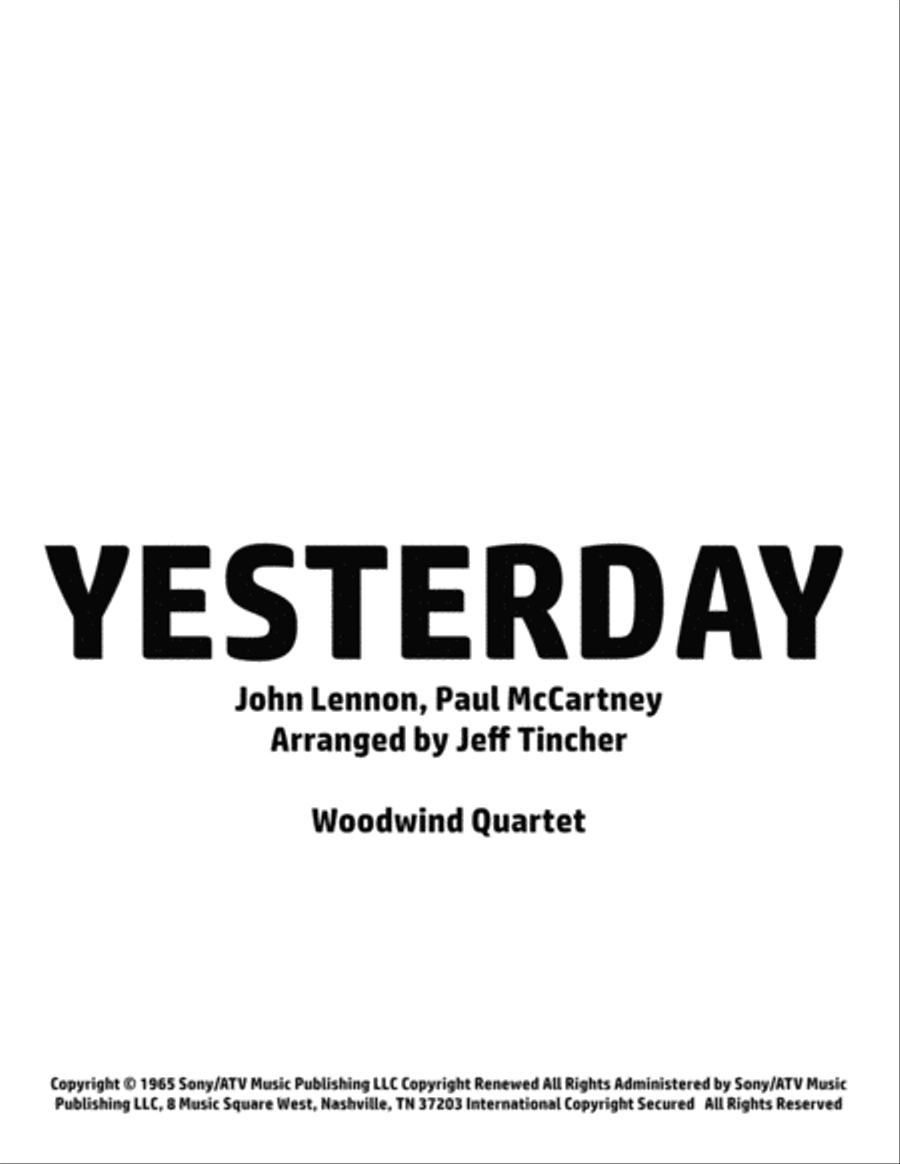 Yesterday Woodwind Quartet scores gallery preview page 1