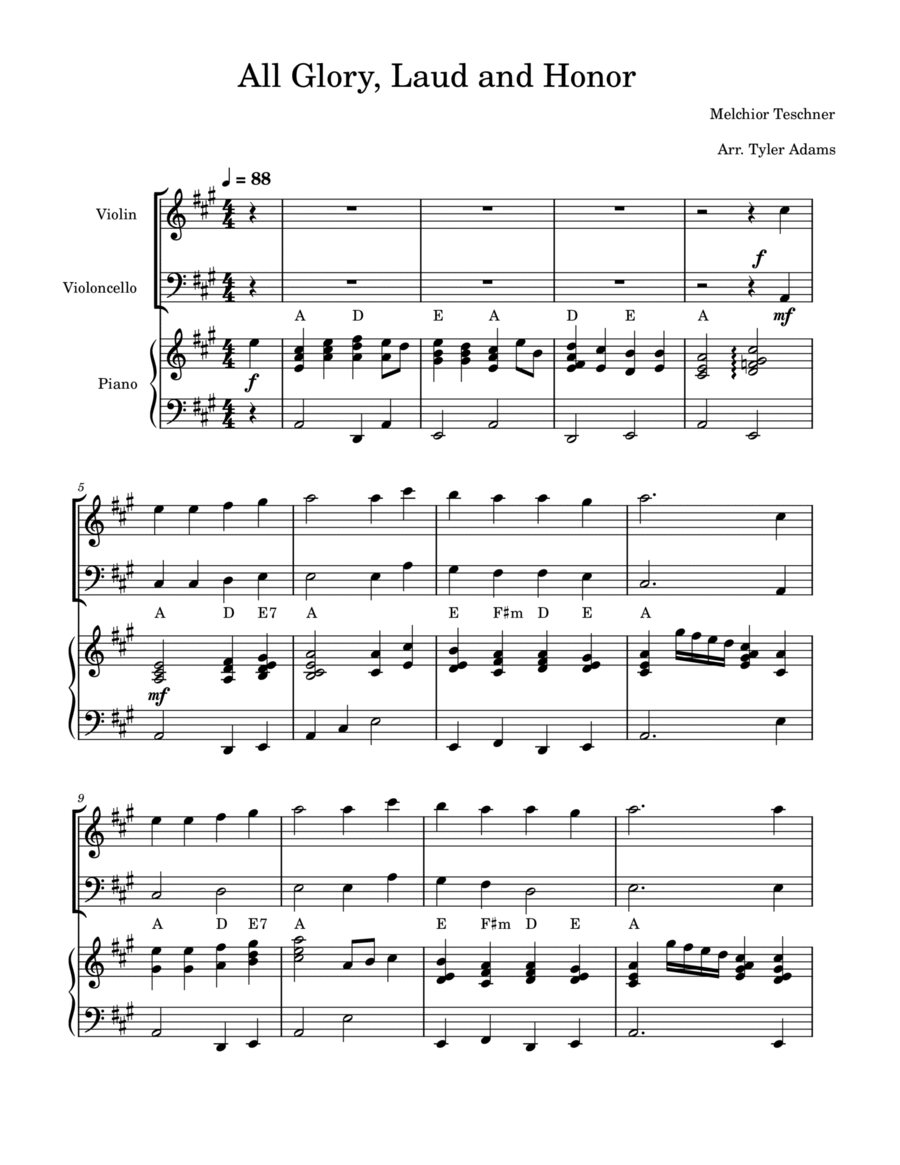 All Glory, Laud and Honor (Violin and Cello Duet with Piano) Piano Trio scores gallery preview page 1