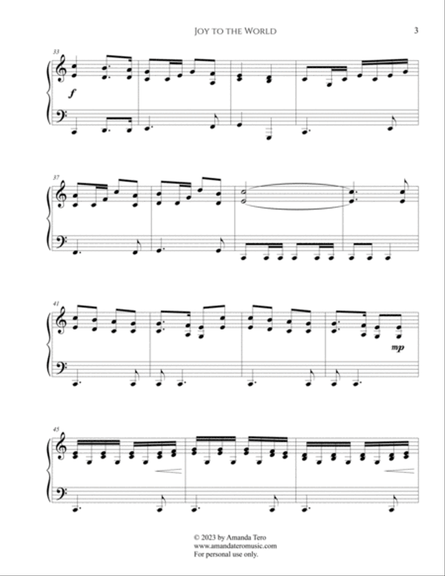 Joy to the World intermediate piano Christmas solo Piano Solo scores gallery preview page 5