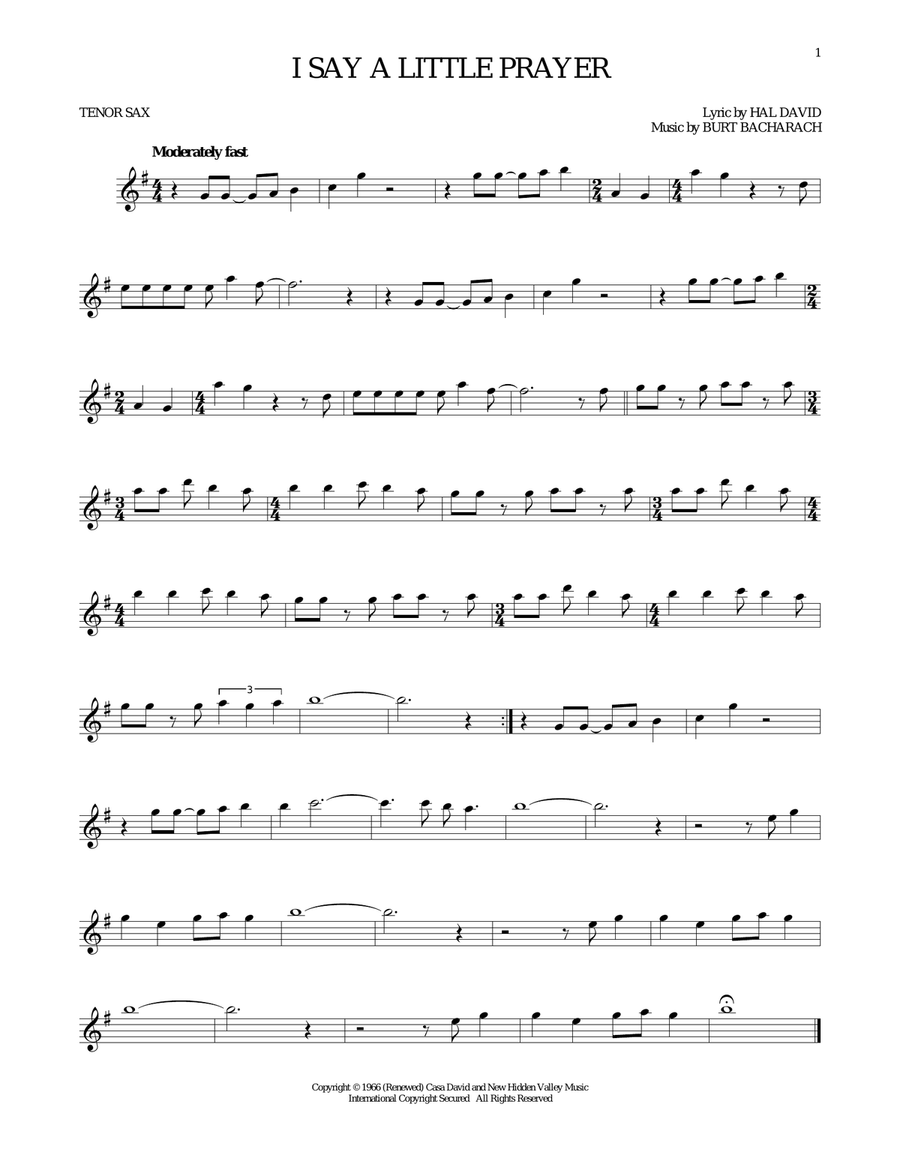 I Say A Little Prayer Tenor Saxophone scores gallery preview page 1