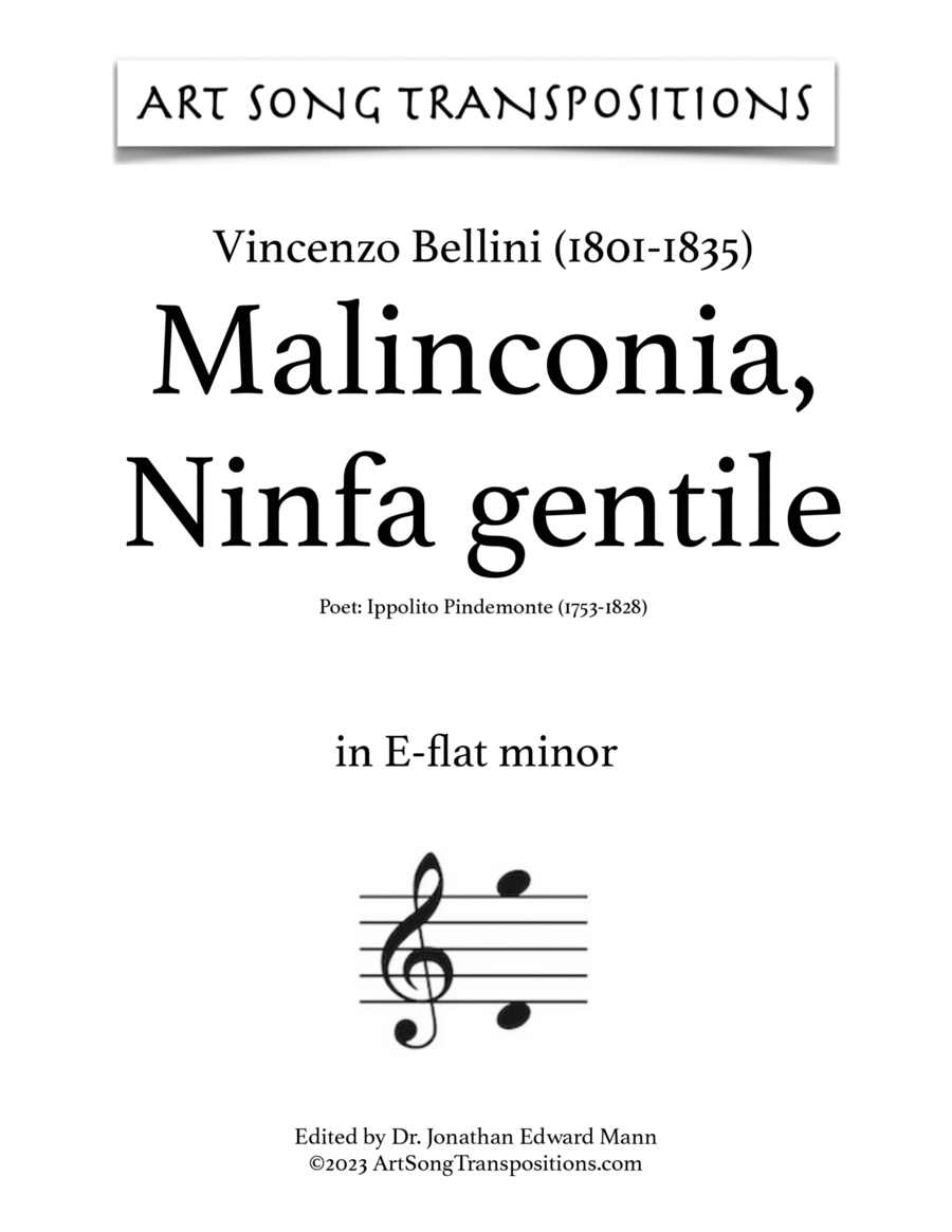 BELLINI: Malinconia, Ninfa gentile (transposed to E-flat minor) Voice scores gallery preview page 1