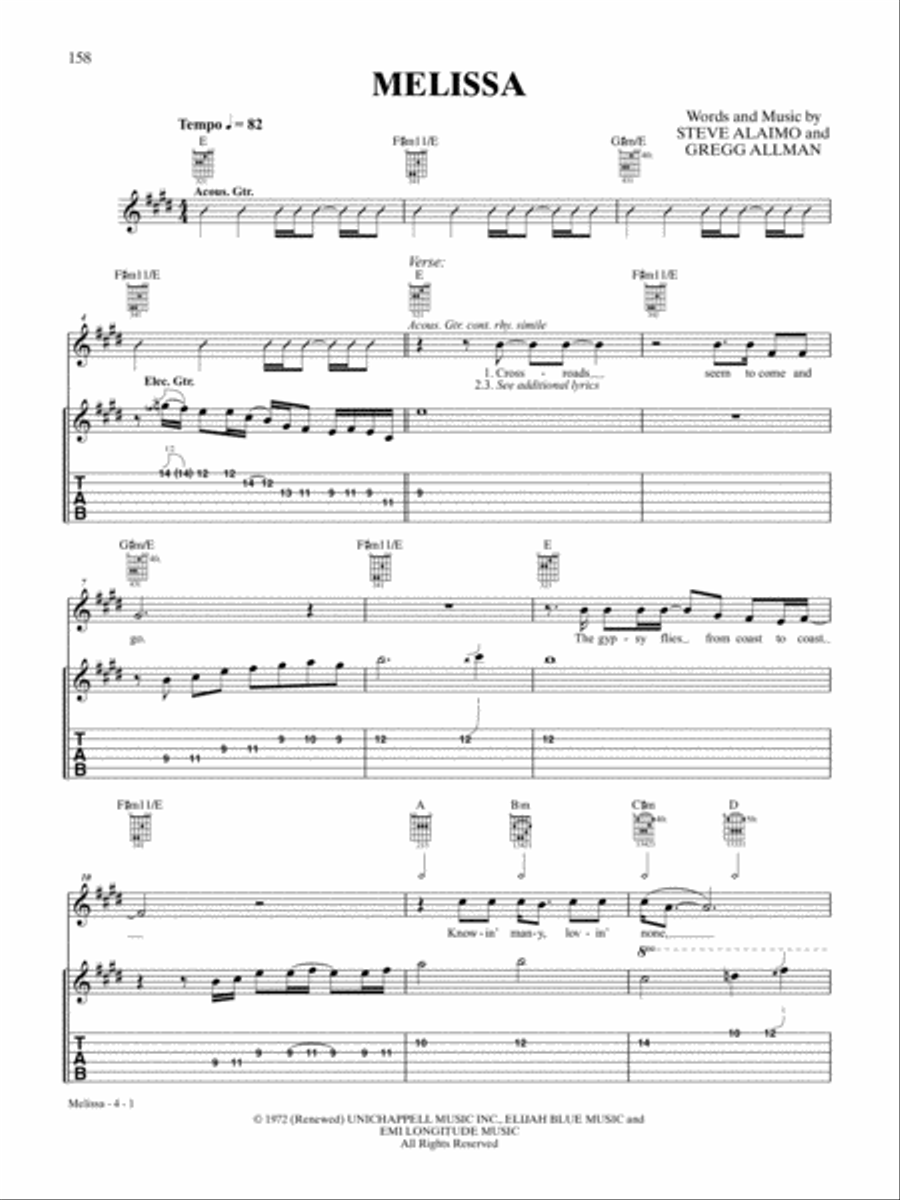 Melissa Guitar Tablature scores gallery preview page 1