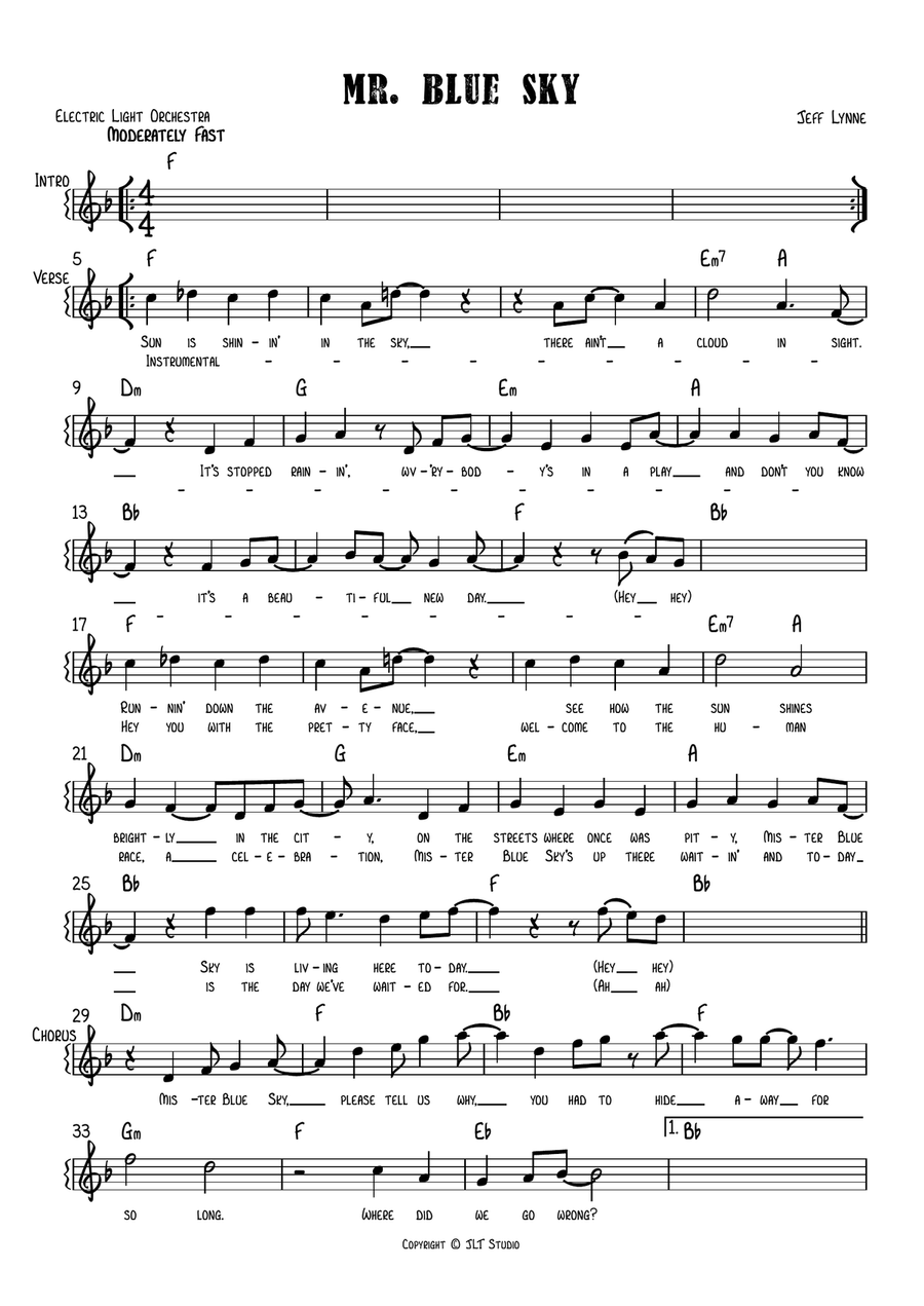 Mr. Blue Sky Mr. Blue Sky Piano, Vocal scores gallery preview page 1