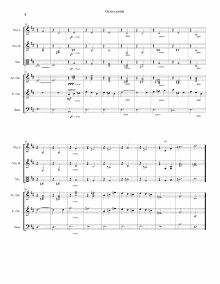 Gymnopedie No. 1: arranged for violins, viola, acoustic guitar, electric guitar and bass guitar Small Ensemble scores gallery preview page 5