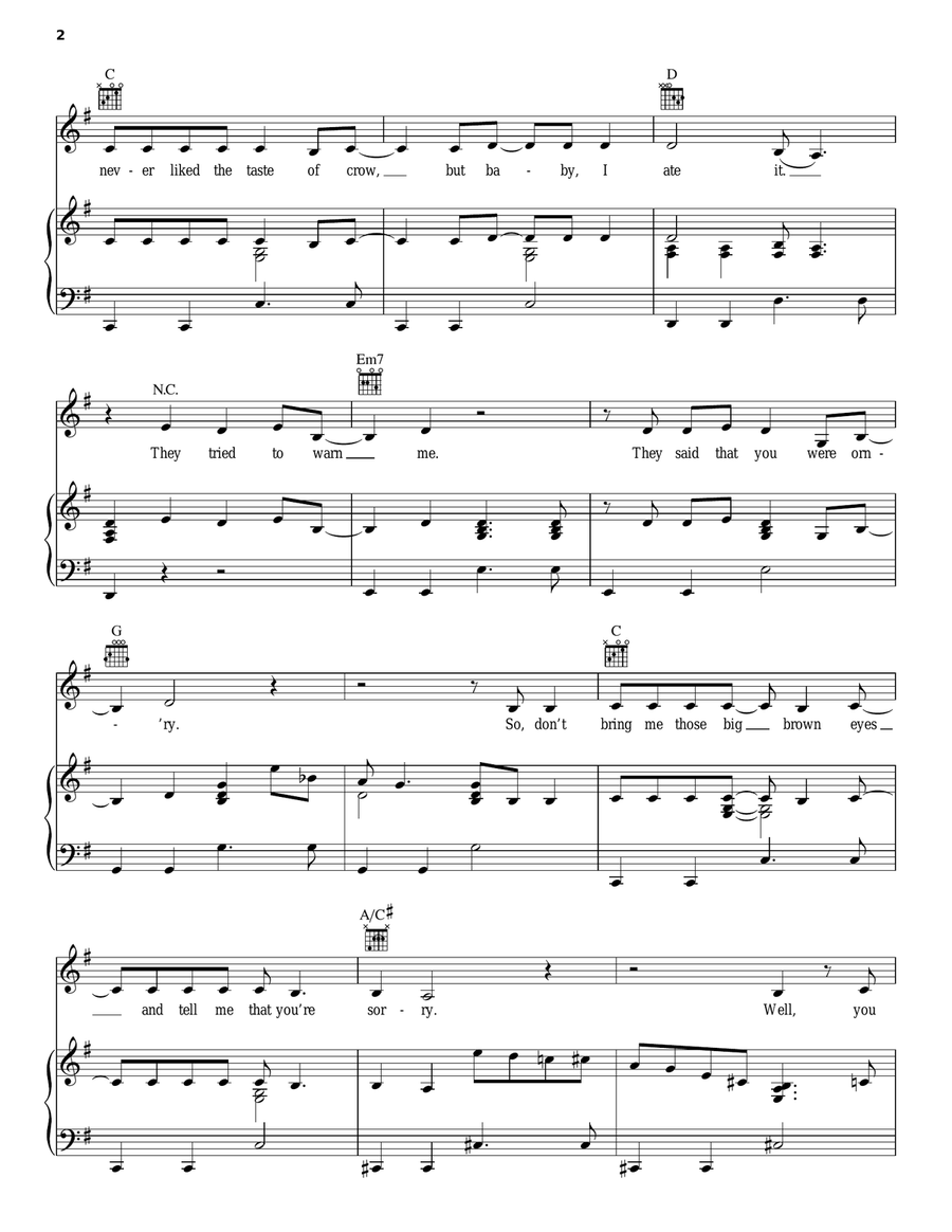 You Lie Piano, Vocal, Guitar scores gallery preview page 2