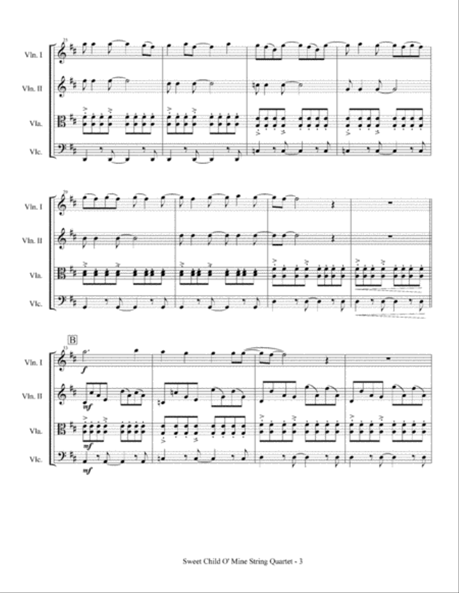 Sweet Child O' Mine String Quartet scores gallery preview page 4