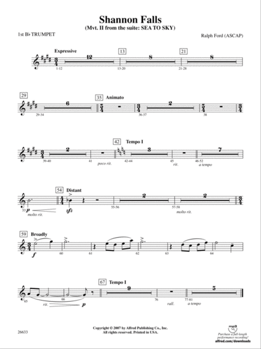Shannon Falls: 1st B-flat Trumpet Full Orchestra scores gallery preview page 1