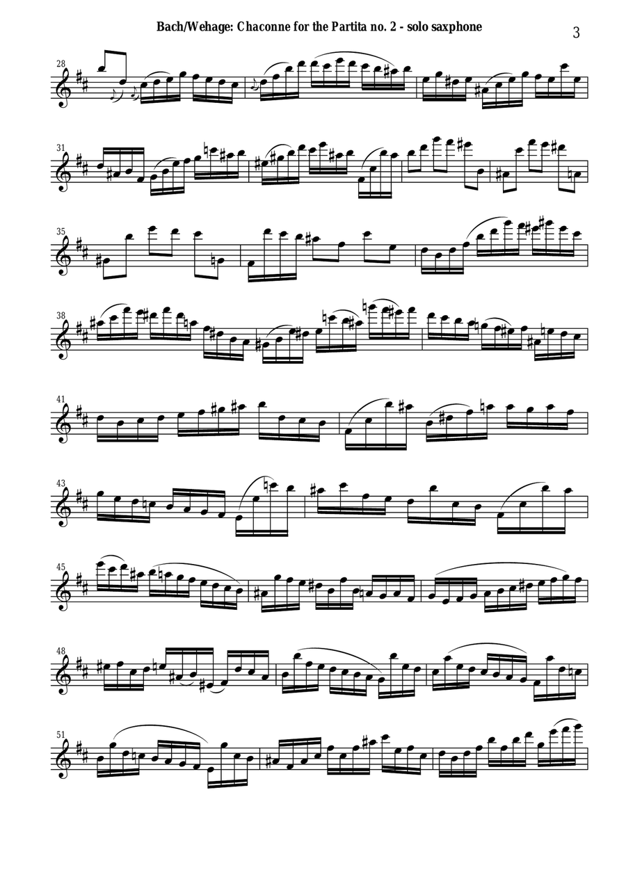 J. S. Bach: Chaconne from the Partita no. 2, BWV 1003 Arranged for Solo Saxophone Woodwind Quartet scores gallery preview page 3