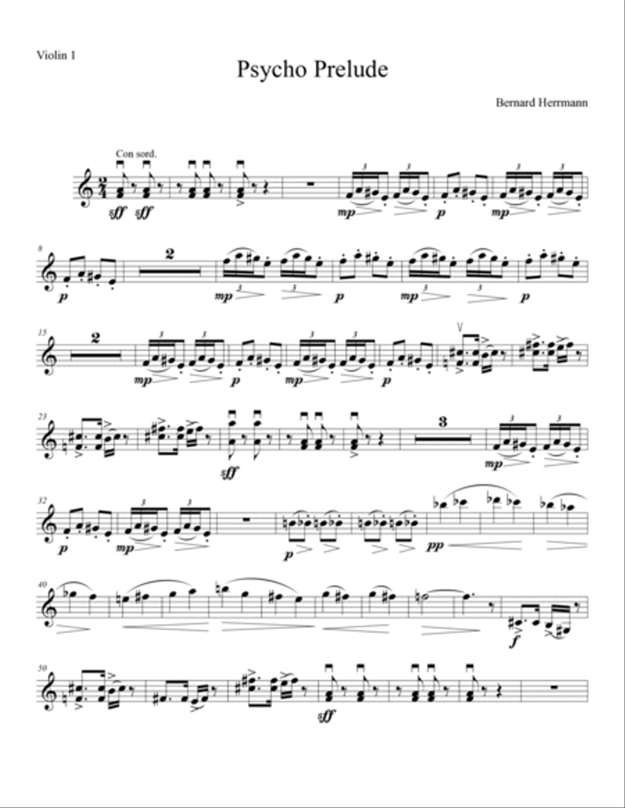 Psycho (prelude) String Quartet scores gallery preview page 5