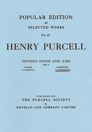 Book cover for Henry Purcell: Fifteen Songs And Airs - Set 2 (Contralto Or Tenor)