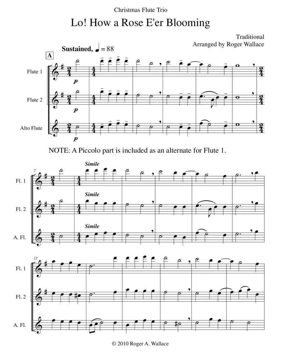 Lo! How a Rose E'er Blooming (Flute Trio) Flute Trio scores gallery preview page 1