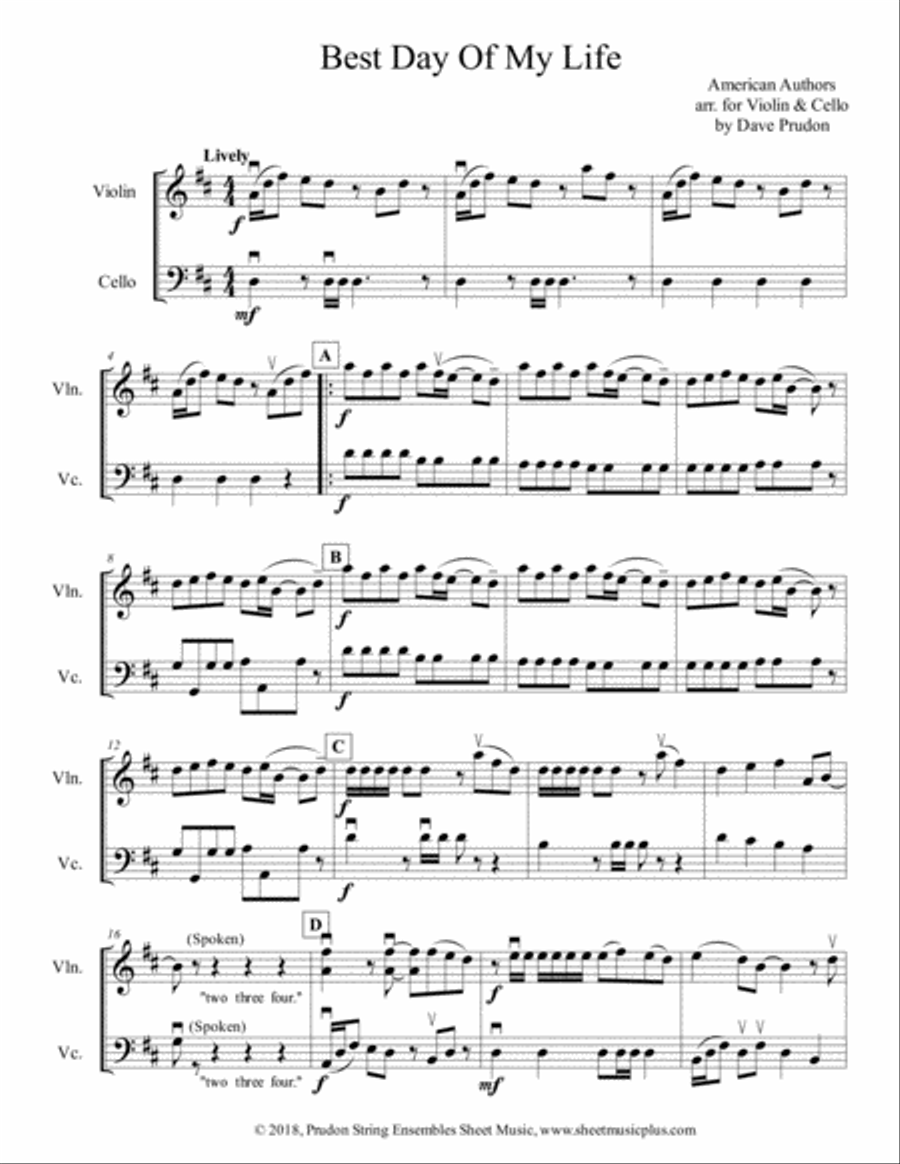 Best Day Of My Life String Duet scores gallery preview page 1