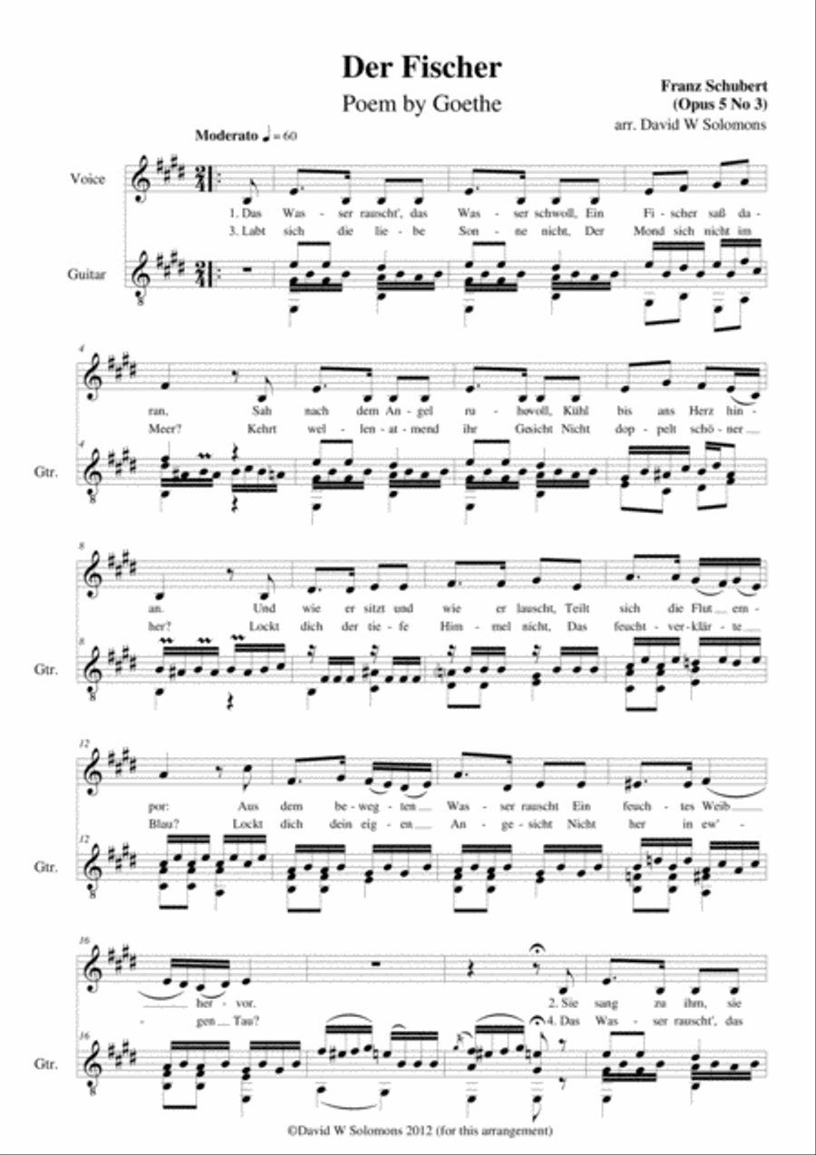 Schubert Songs arranged for low voice and classical guitar Acoustic Guitar scores gallery preview page 4