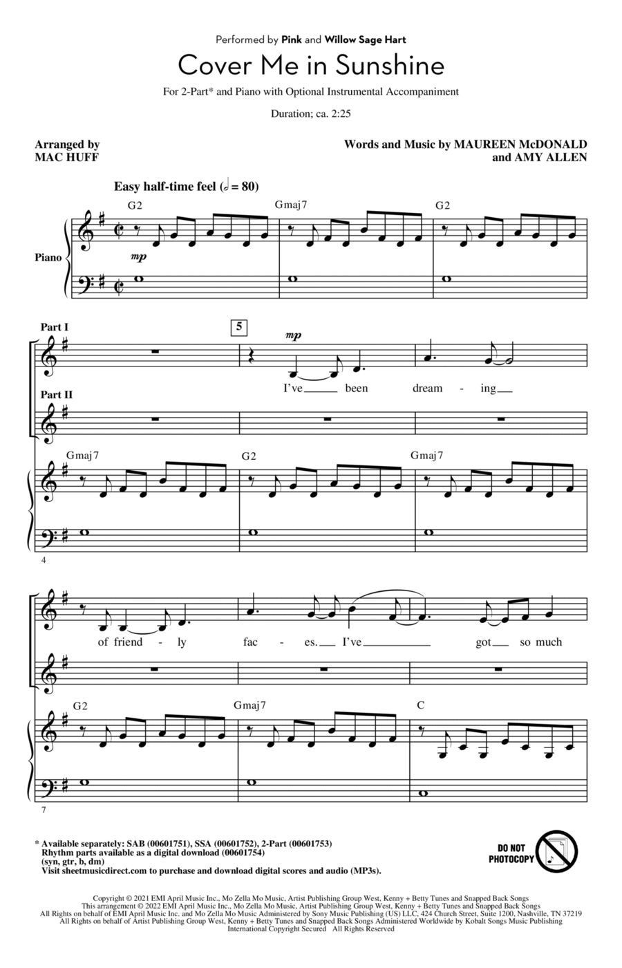 Cover Me In Sunshine (arr. Mac Huff) 2-Part scores gallery preview page 1