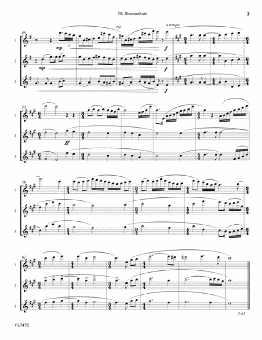 OH SHENANDOAH - FLUTE TRIO (unaccompanied) Flute Trio scores gallery preview page 3