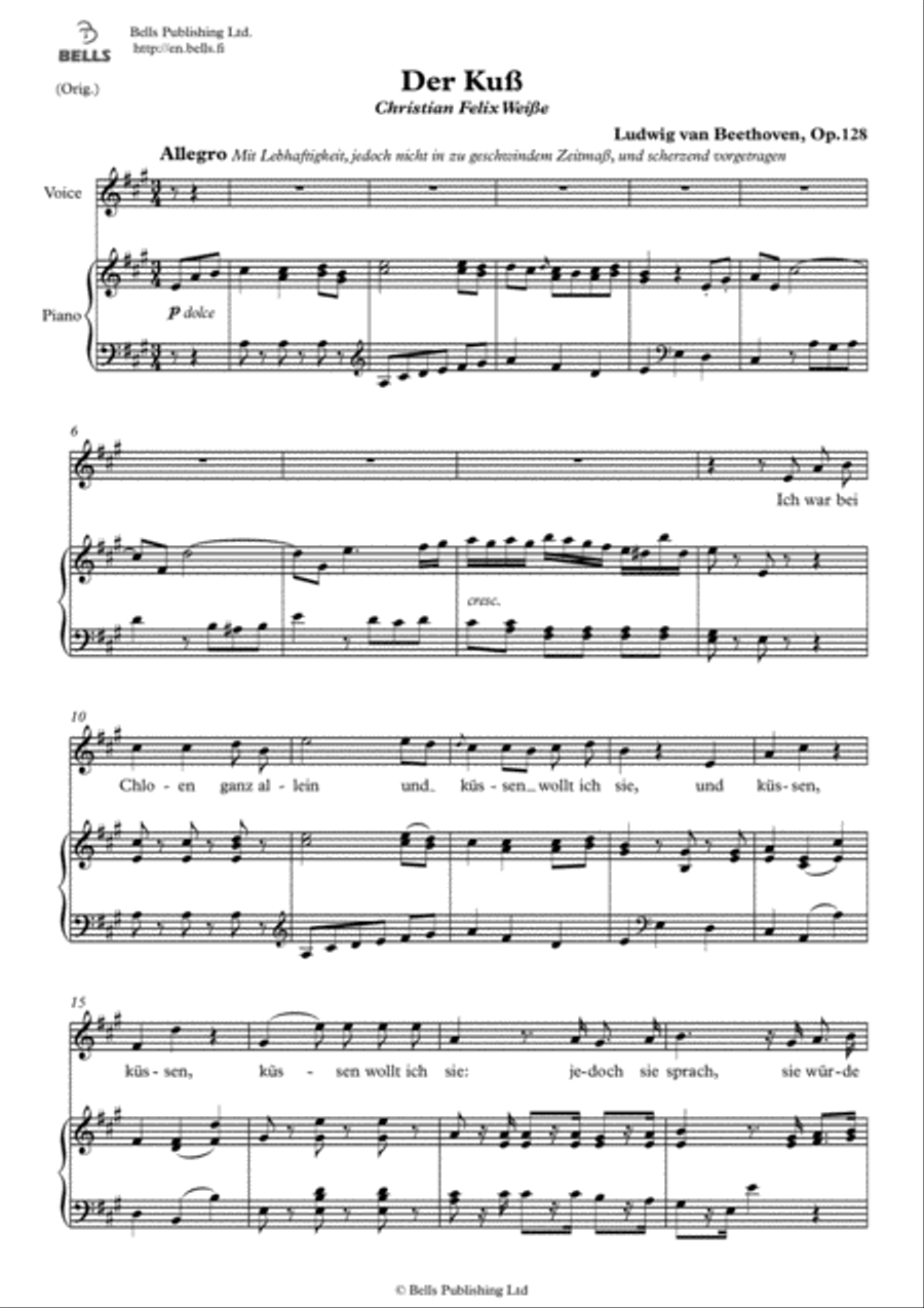 Der Kuss, Op. 128 (Original key. A Major)