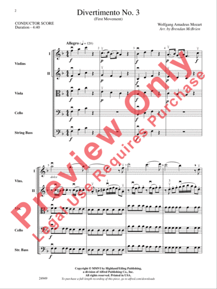 Divertimento No. 3 (1st Movement) String Orchestra scores gallery preview page 3