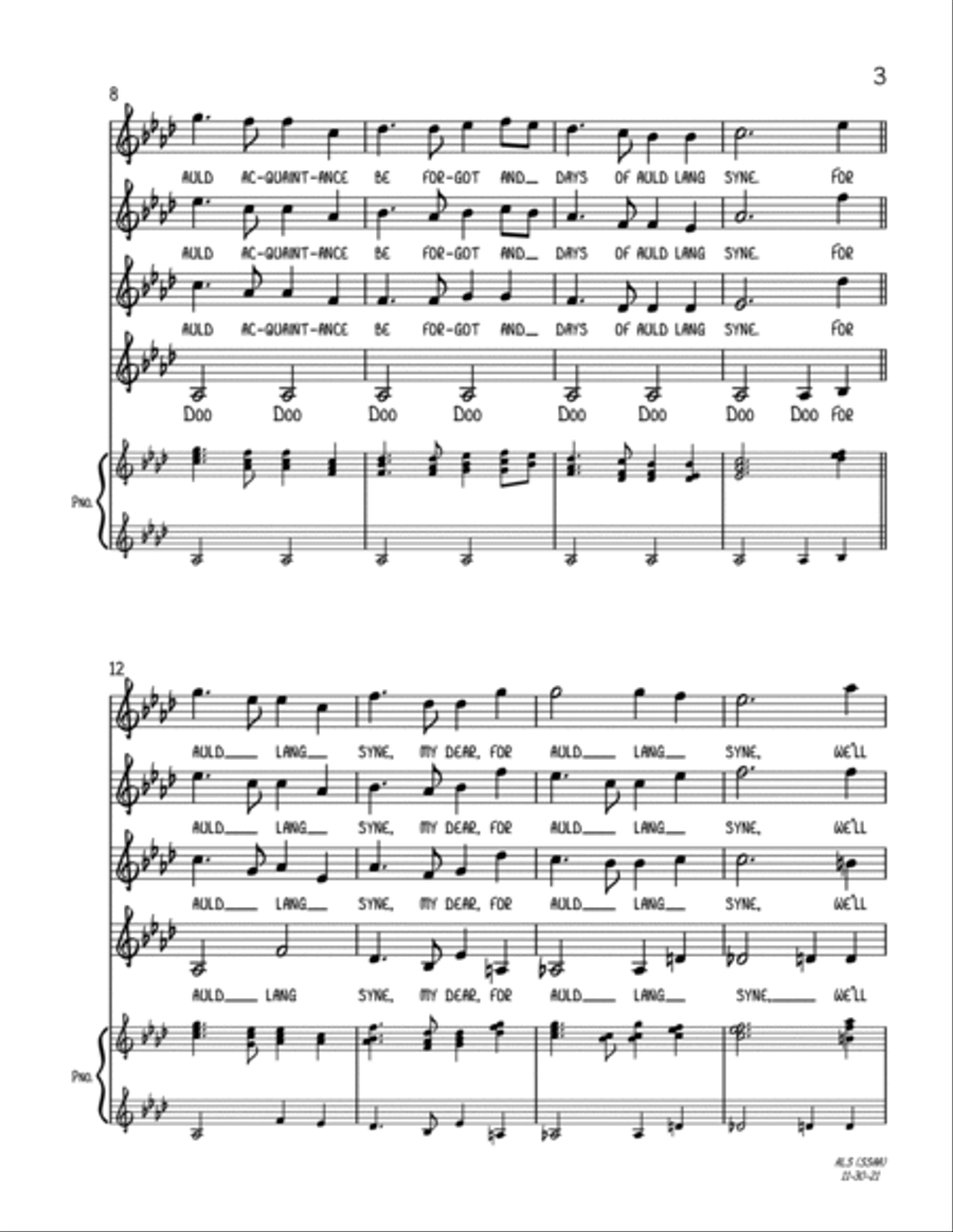Auld Lang Syne (SSAA A Cappella) SSAA scores gallery preview page 3