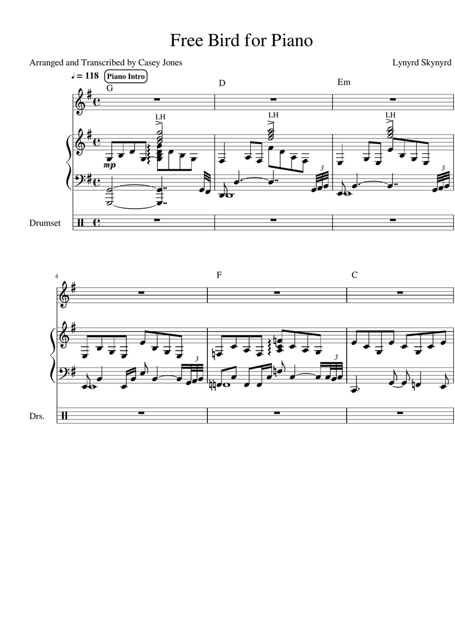 Free Bird Piano, Vocal scores gallery preview page 1