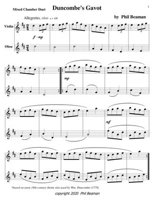 Duncombe's Gavot-Mixed Chamber Duet 4-violin/oboe