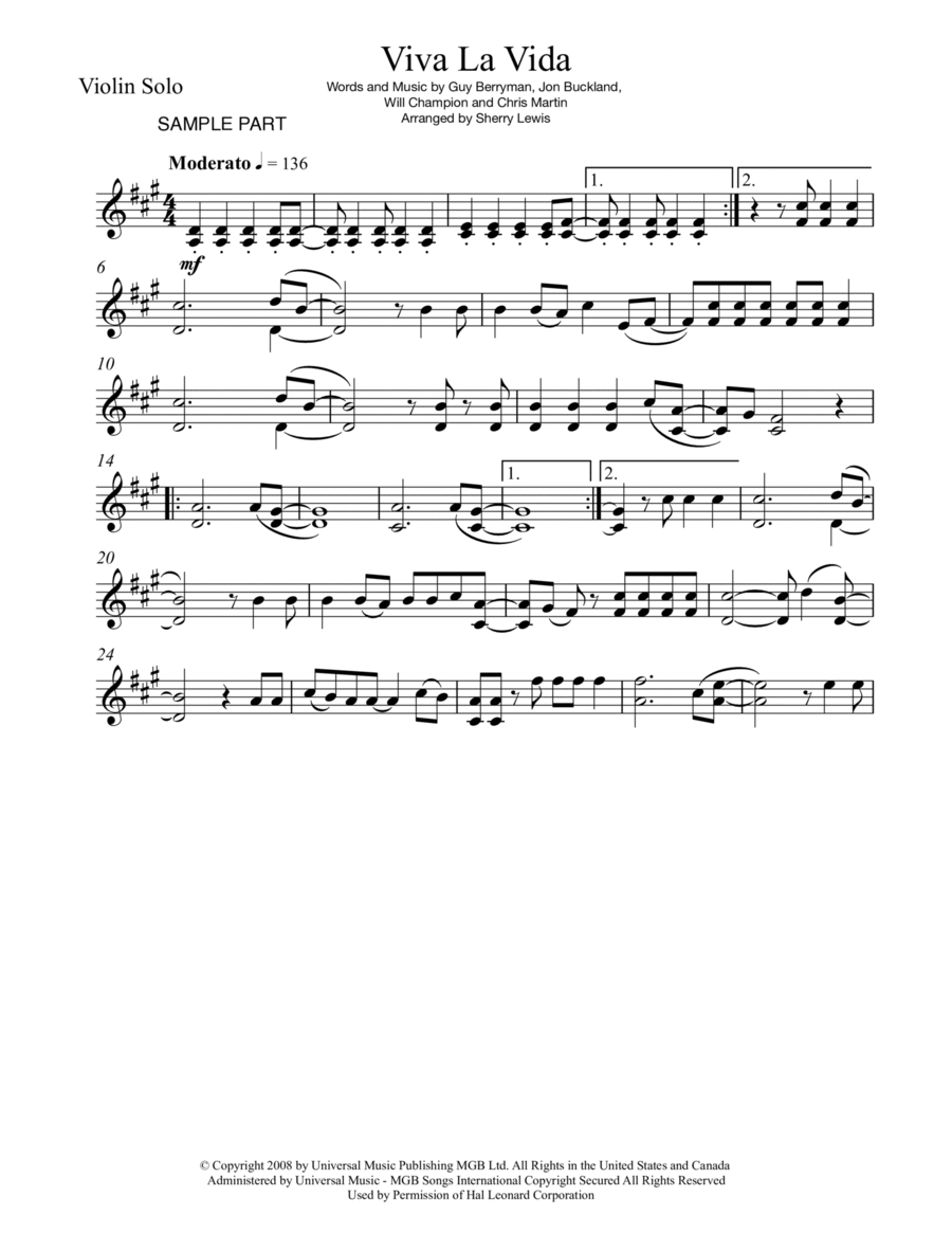 Viva La Vida Violin Solo scores gallery preview page 1