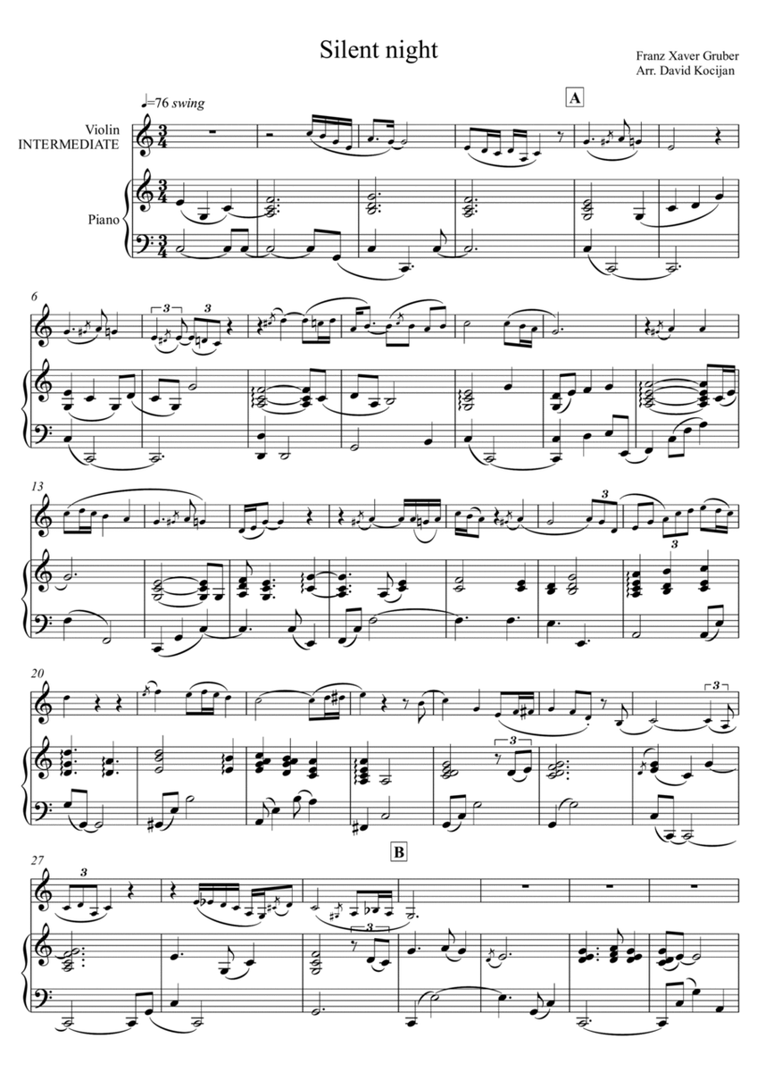 Silent night - INTERMEDIATE (violin & piano) image number null