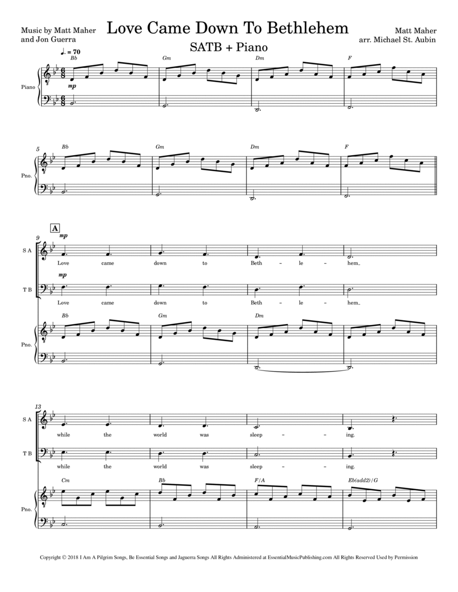 Love Came Down To Bethlehem 4-Part scores gallery preview page 1