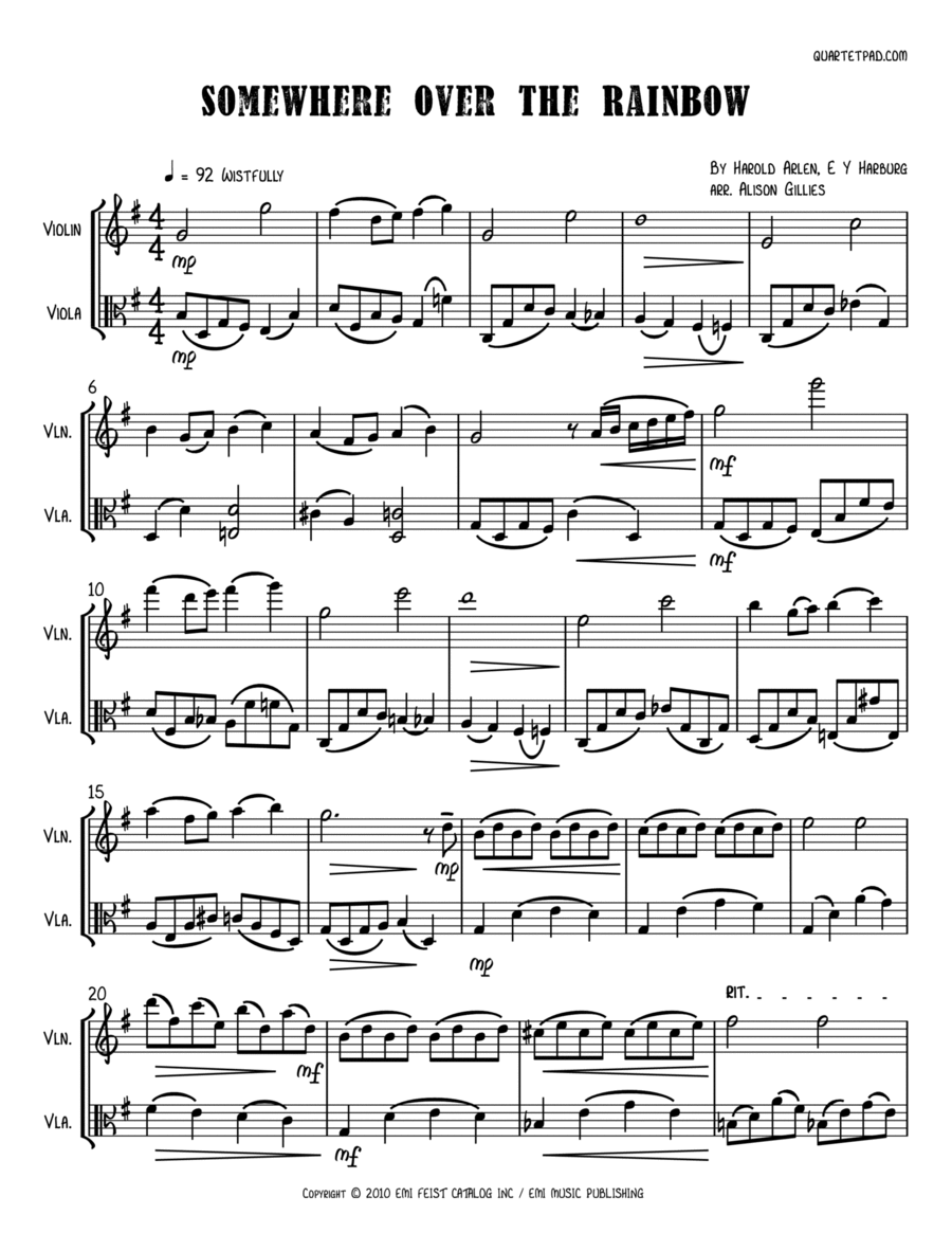 Over The Rainbow String Duet scores gallery preview page 1