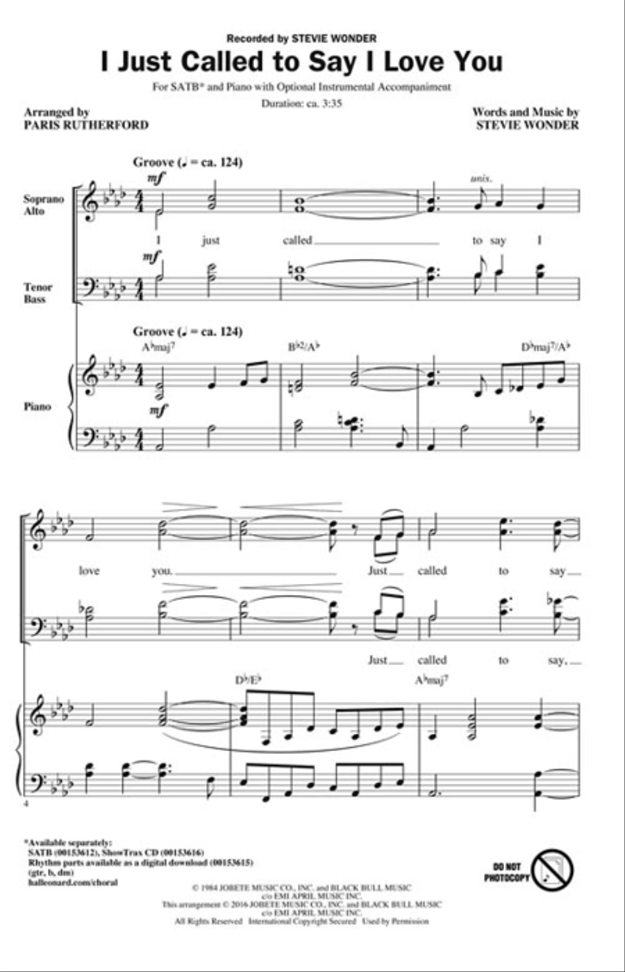 I Just Called to Say I Love You 4-Part scores gallery preview page 2