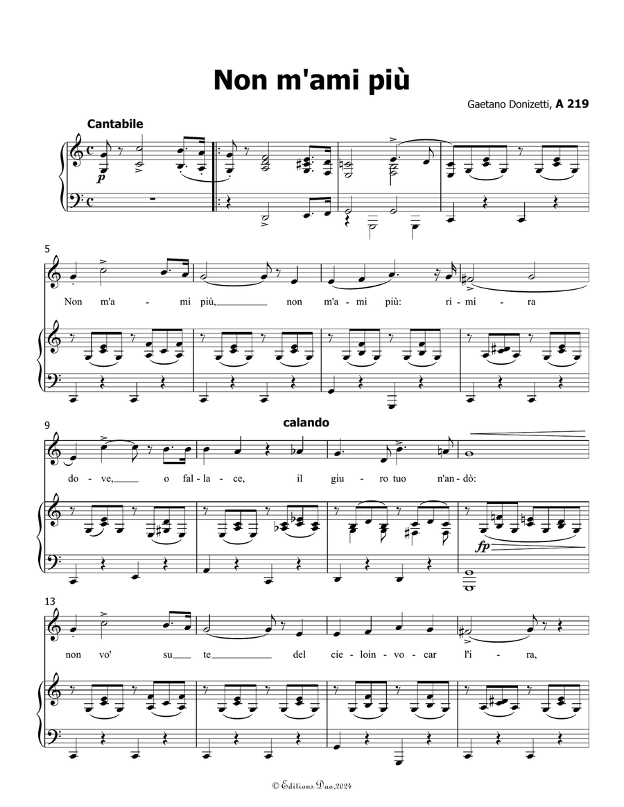 Non m'ami più, by Donizetti, in C Major Piano, Vocal scores gallery preview page 3