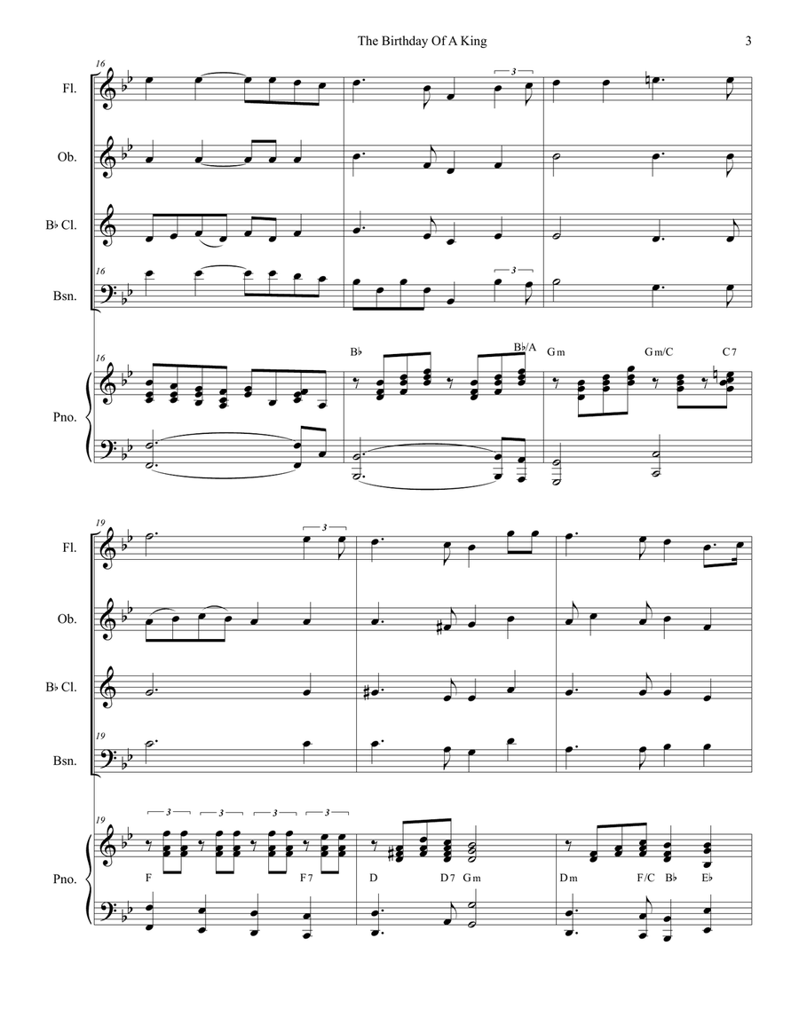 The Birthday Of A King (for Woodwind Quartet and Piano) Woodwind Quartet scores gallery preview page 4