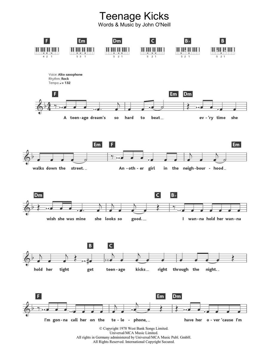Teenage Kicks Piano scores gallery preview page 1