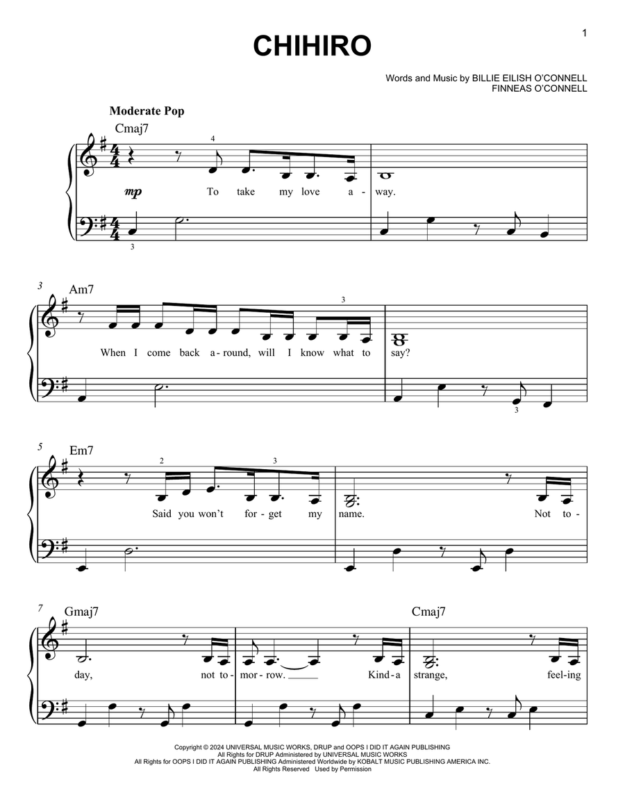 CHIHIRO Easy Piano scores gallery preview page 1