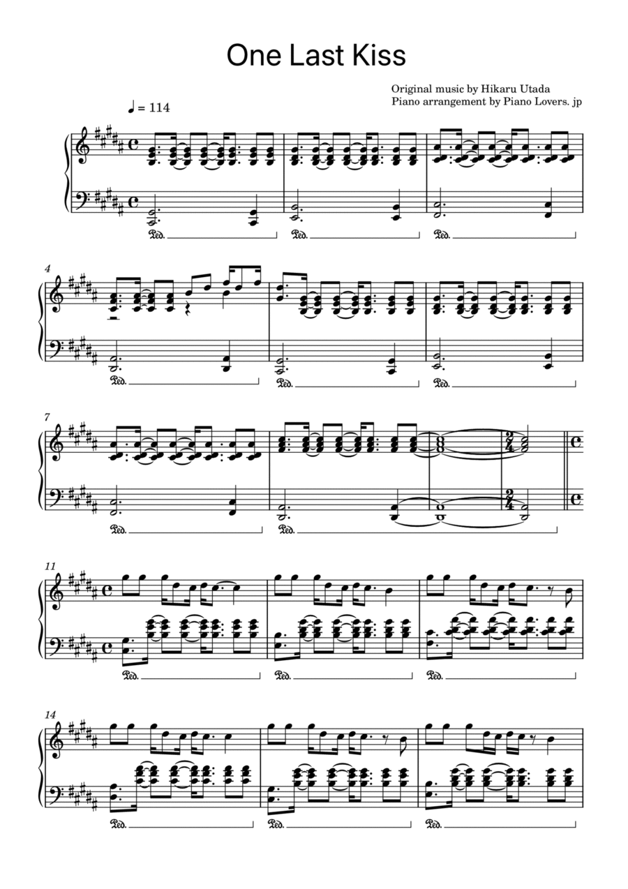 One Last Kiss Piano Solo scores gallery preview page 1