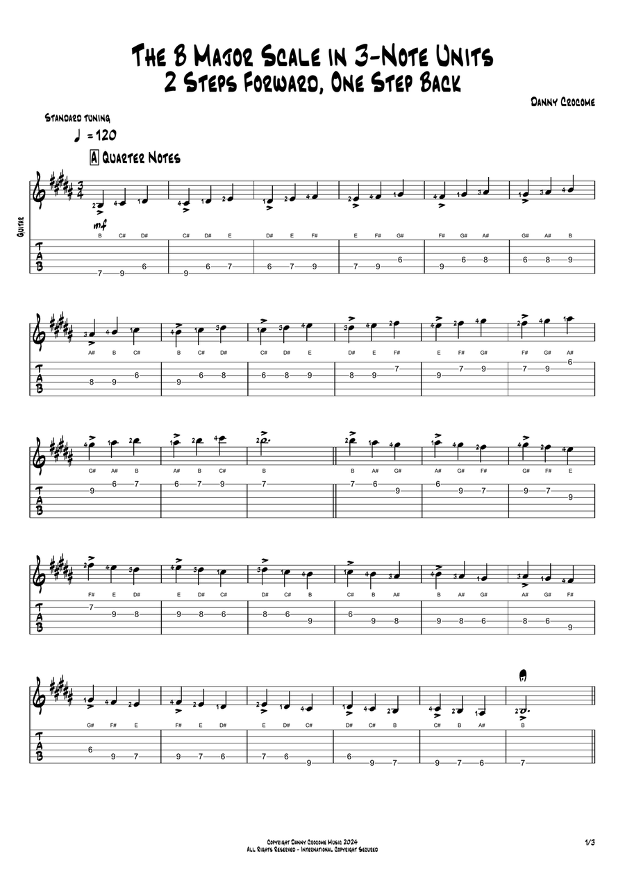 The B Major Scale in 3-Note Units (2 Steps Forward, One Step Back)