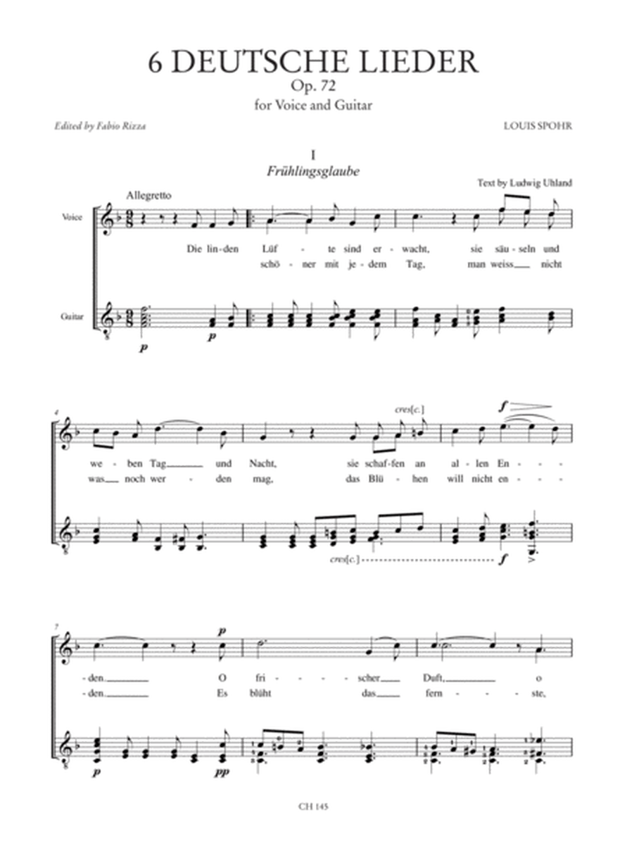 6 Deutsche Lieder Op. 72 for Voice and Guitar
