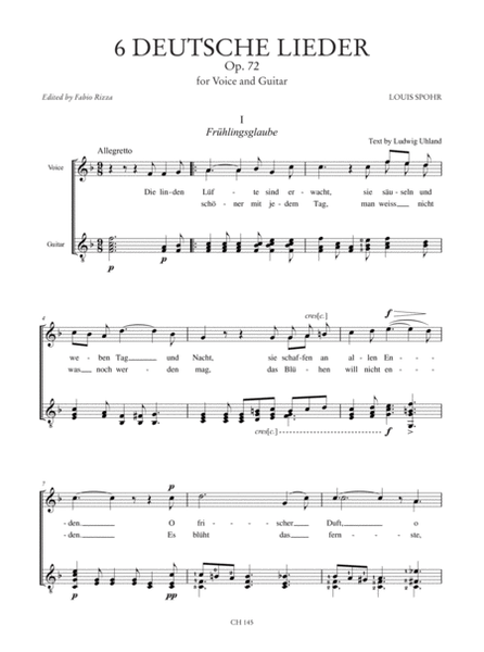 6 Deutsche Lieder Op. 72 for Voice and Guitar