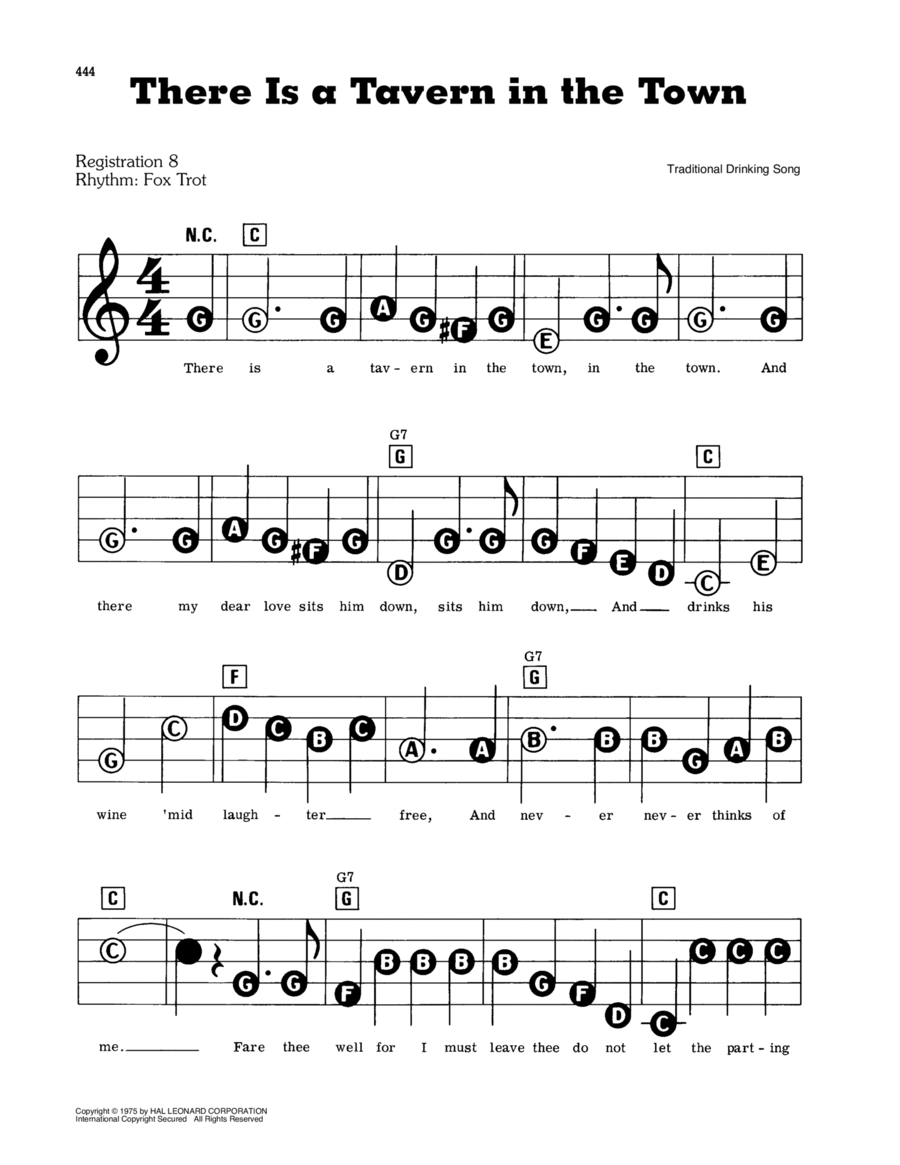 There Is A Tavern In The Town Electronic Keyboard scores gallery preview page 1