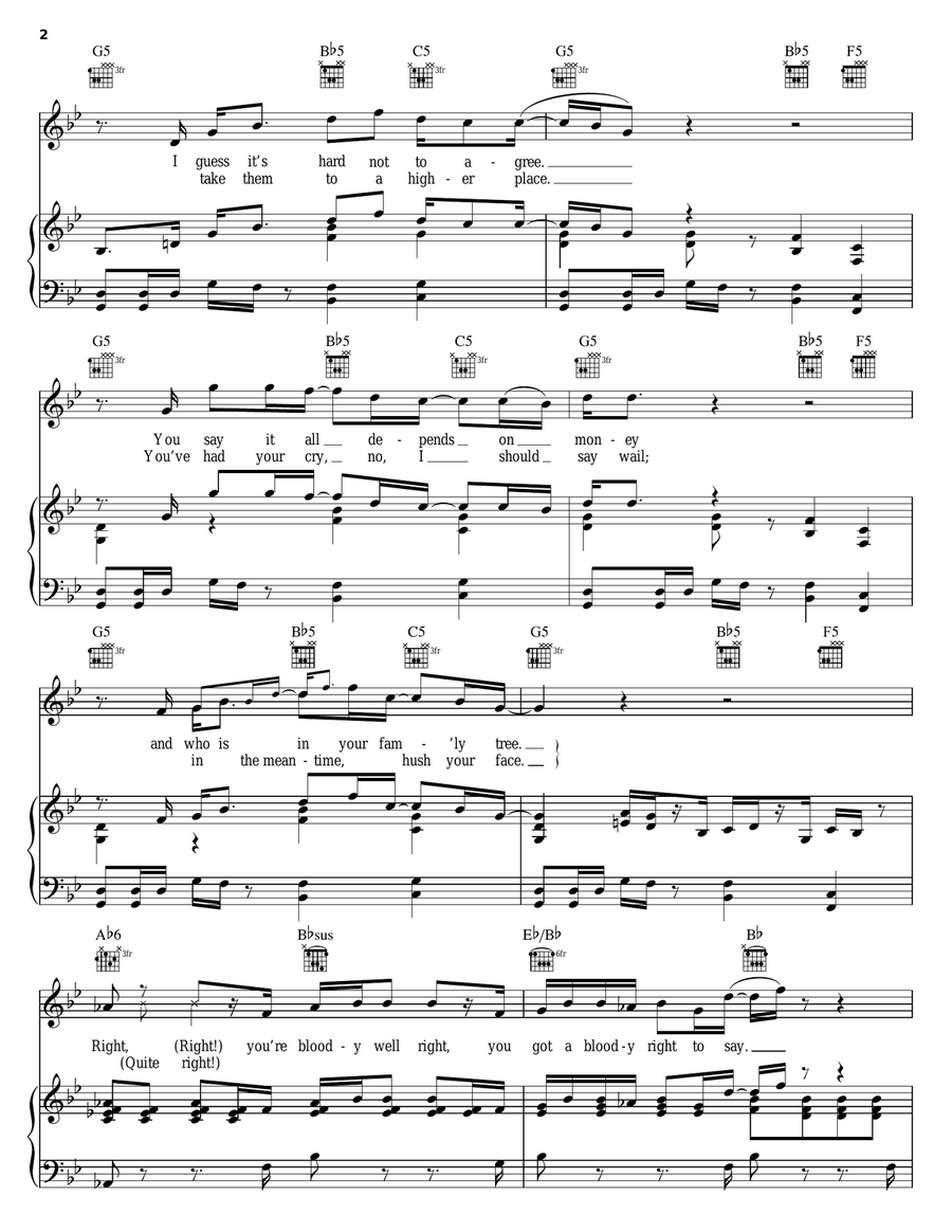 Bloody Well Right Piano, Vocal, Guitar scores gallery preview page 2