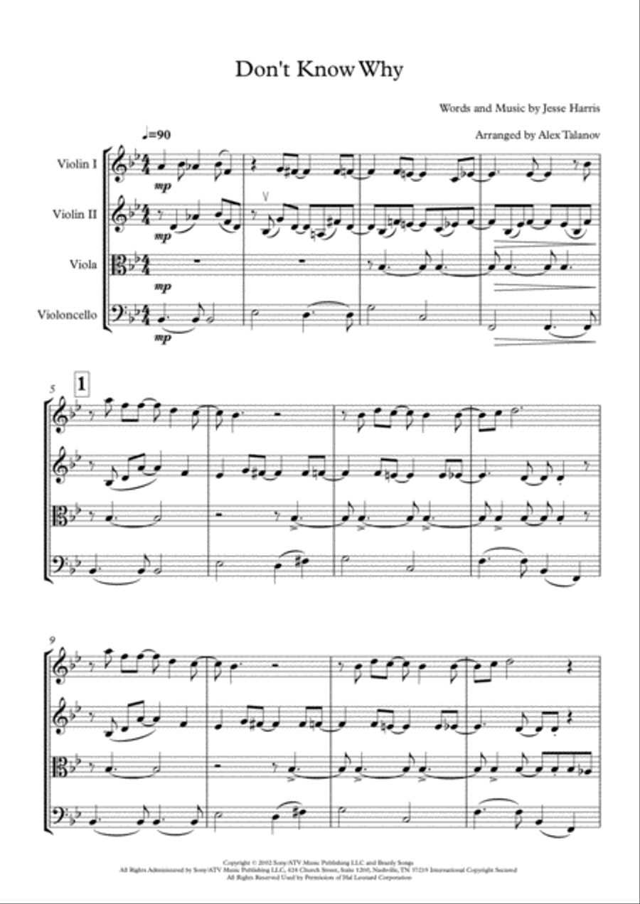Don't Know Why String Quartet scores gallery preview page 2