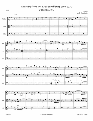 Bach: The Musical Offering (BWV 1079) No. 1 - Ricercare a 3 arr. for String Trio (Violin, Viola and