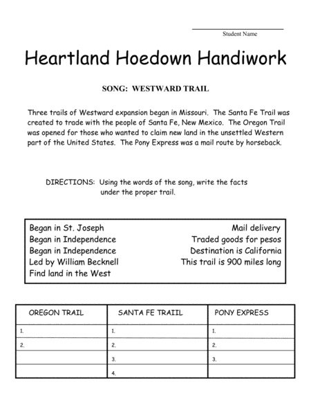 Heartland Hoedown Handiwork Classroom Worksheets HH 118