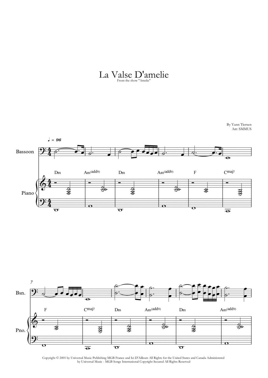 La Valse D'amelie La Valse D'amelie Bassoon scores gallery preview page 1