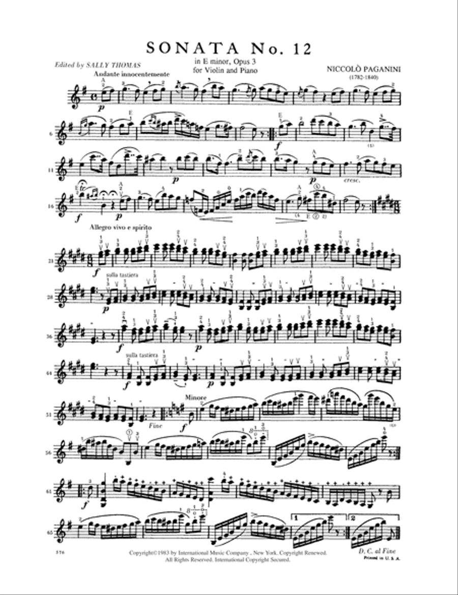 Sonata No. 12 In E Minor, Opus 3