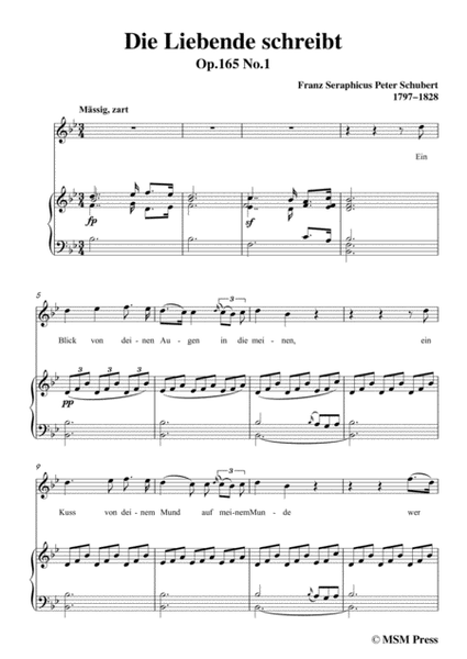 Schubert-Die Liebende schreibt,in B flat Major,Op.165 No.1,for Voice and Piano image number null