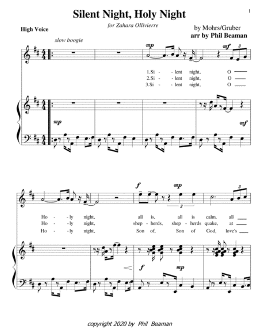 Silent Night, Holy Night-boogie-high voice solo Small Ensemble scores gallery preview page 1