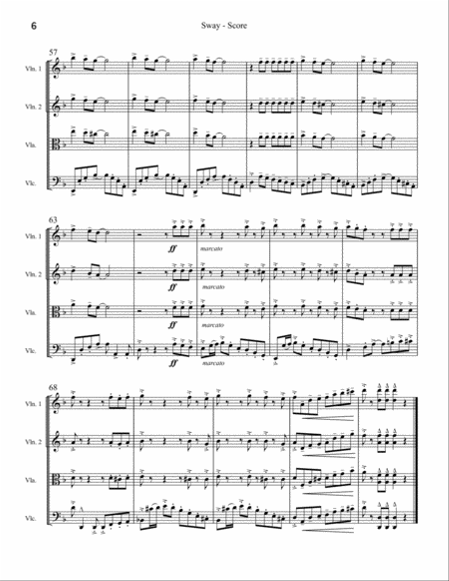 Sway (Quien Sera) String Quartet scores gallery preview page 6